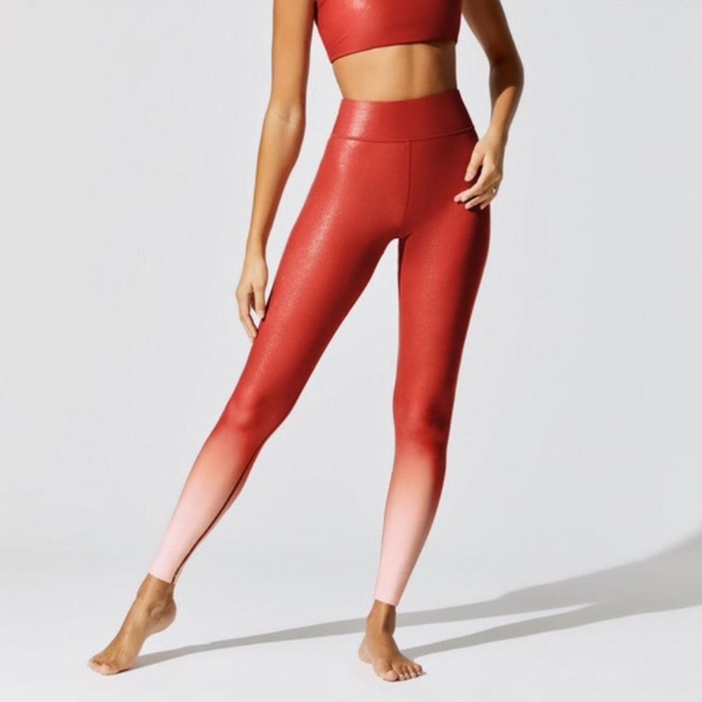 CARBON38 Jasper Crystalline Ombre Shine High Rise Leggings in Red